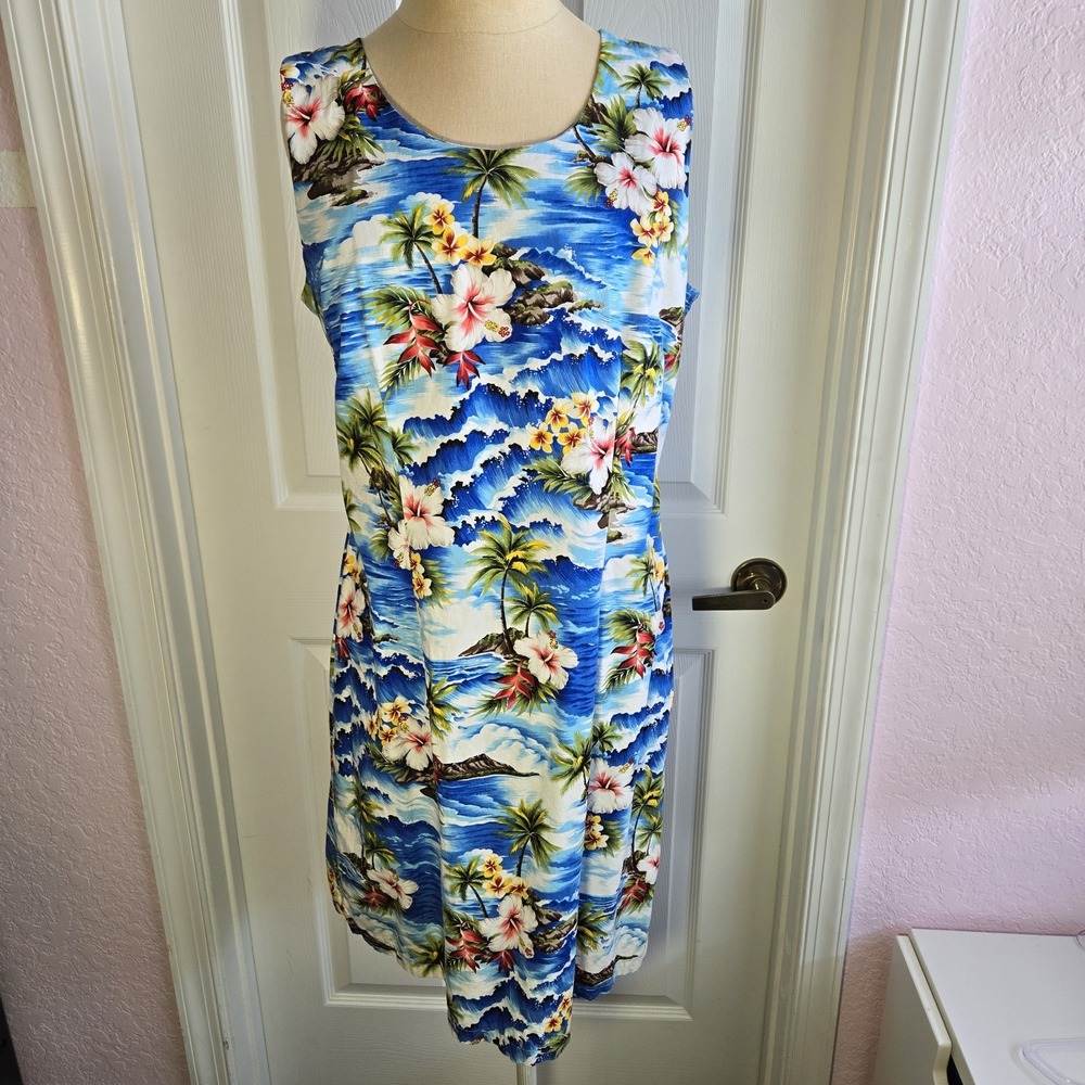 Pacific Legend Apparel Hawaiian Shift Dress‎ Size XL Blue  Floral Print USA